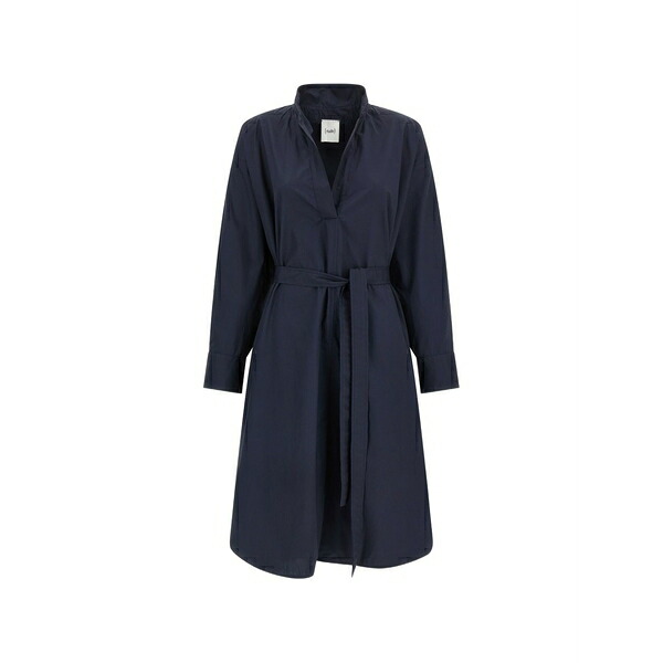 素っぽんぽん レディース 衣装 トップス Open collar belted shirt dress Blue