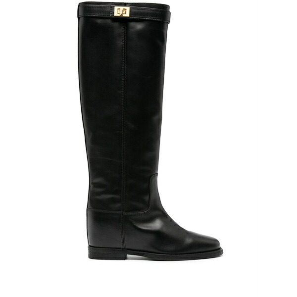 ヴィアローマ15 レディース ブーツ シューズ Lock-detail leather knee-high boots Black
