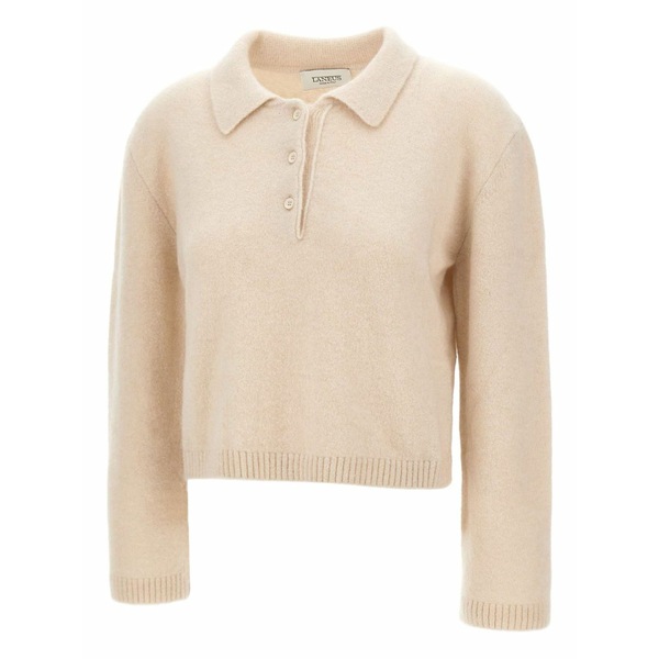 ラネウス レディース スポーツシャツ トップス Long-sleeve ribbed polo top  Neutrals