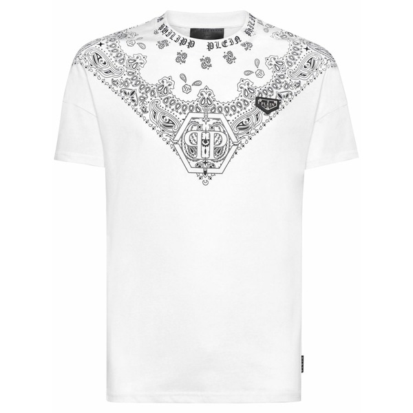 フィリップ飾り気の無い メンズ プルオーバー トップス Bandana-print t-shirt White