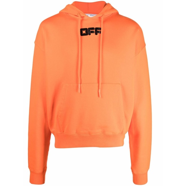 オフホワイト メンズ パーカー・スウェットシャツ アウター Logo-print drawstring cotton hoodie Orange｜asty