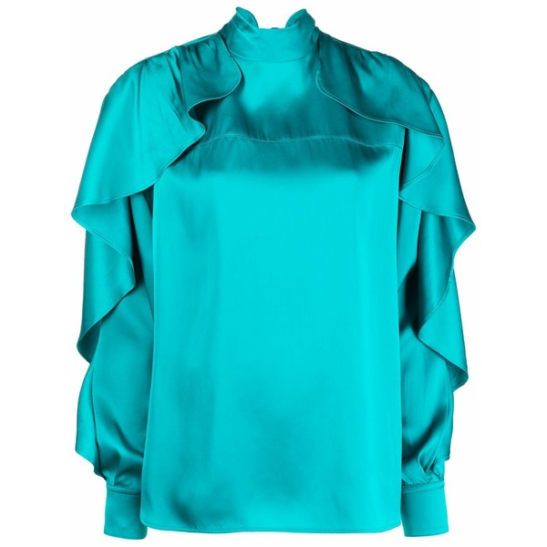 コルヴィル レディース シャツ トップス Ruffled-sleeve satin blouse Blue｜asty