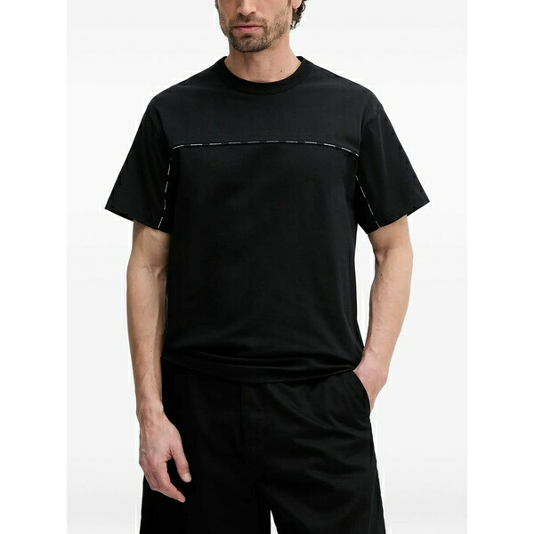 呼びりん探し回る メンズ プルオーバー トップス Contrast-stitch cotton t-shirt Black