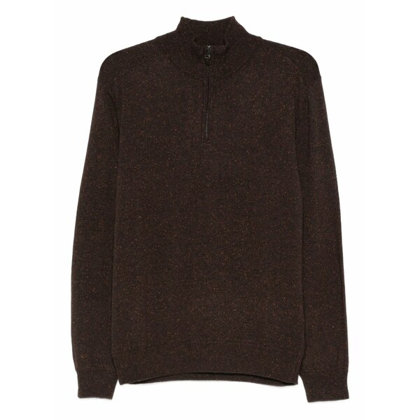 カナーリ メンズ 編み物\u0026プルオーバー アウター Half-zip speckled wool sweater Brown