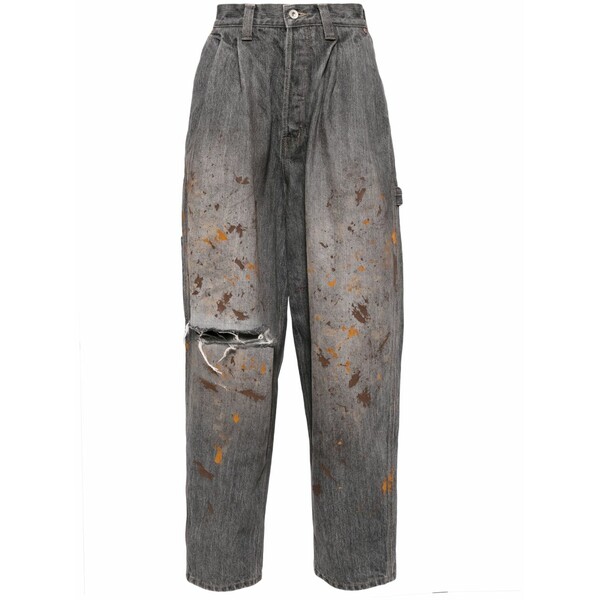 ダブレット メンズ デニムパンツ ボトムス Spray-paint effect tapered jeans Black|asty
