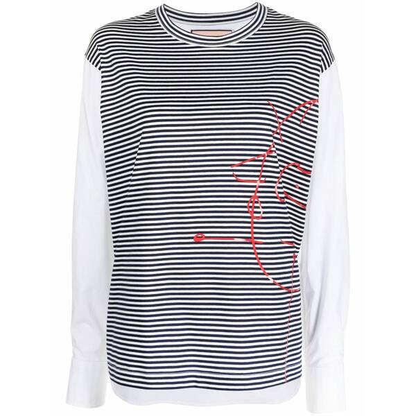 プランシー レディース 編み物\u0026スウェーター アウター Stripe-pattern crew-neck sweatshirt Blue