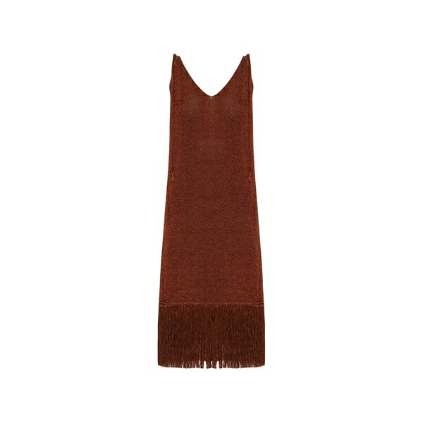 エーケプ レディース 衣裳 トップス Fringe-trimmed v-neck dress Brown