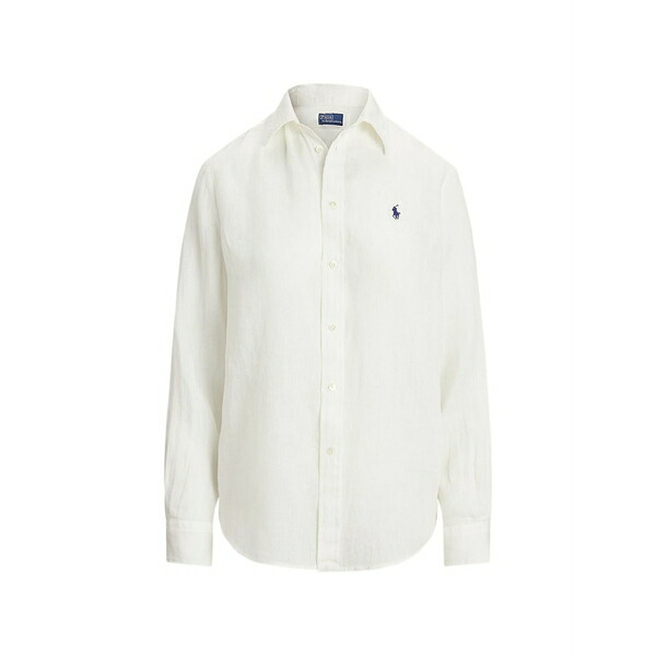 ラルフローレン レディース プルオーバー トップス Logo-embroidered linen shirt White
