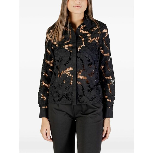 モーガンレーン レディース ティーシャツ トップス Sheer lace shirt Black