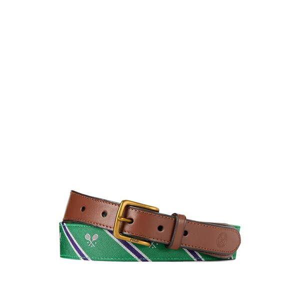 ラルフローレン メンズ 胴締め 佩び物 Striped-pattern buckle belt Green