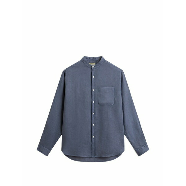 羊毛 分限者 メンズ プルオーバー トップス Garment-dyed linen shirt Blue