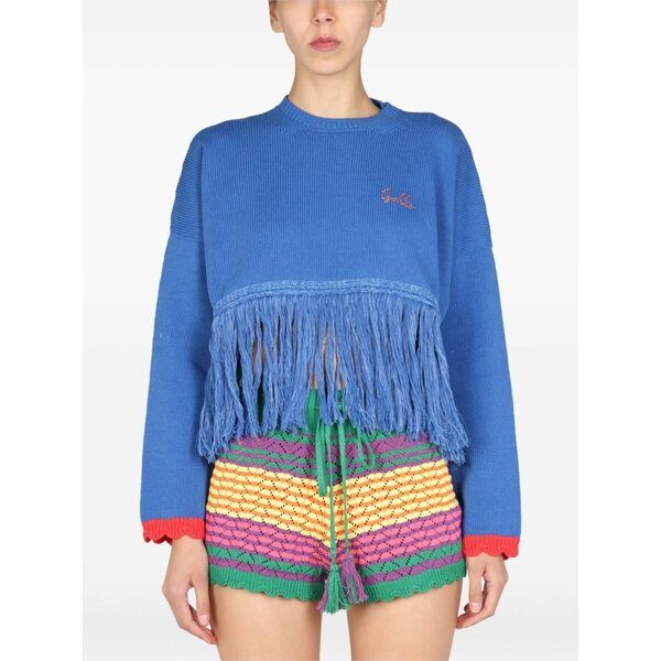 ガロ レディース 編み物\u0026プルオーバー アウター Fringed long-sleeves sweater Blue