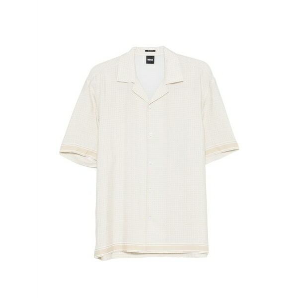 主任者 メンズ プルオーバー トップス Geometric-print short-sleeve shirt Neutrals