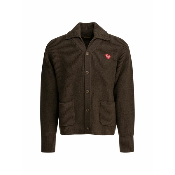 ヒューマンお手伝いさん メンズ ジレー アウター Spread-collar button-up cardigan Brown