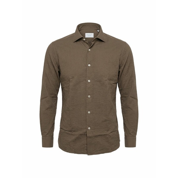 ザカス メンズ シャツ トップス Long-sleeve seersucker shirt Brown|asty