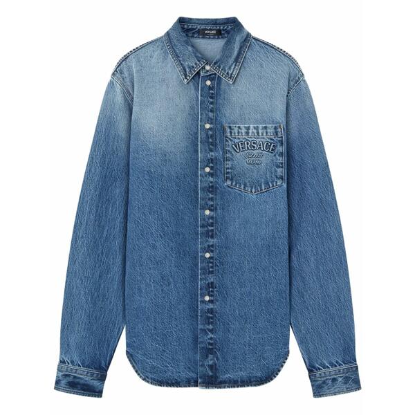 ヴェルサーチ メンズ ティーシャツ トップス Milano stamp denim shirt Blue