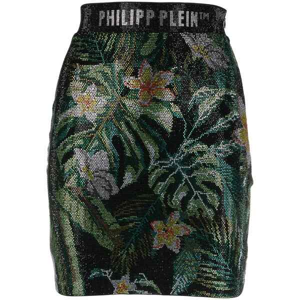 フィリッププレイン レディース スカート ボトムス Crystal-embellished mini skirt Black｜asty