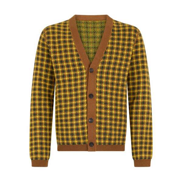 マロ メンズ ジレー アウター Houndstooth cardigan Yellow
