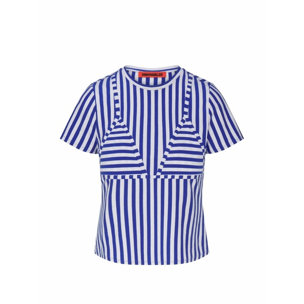 サイモン鏡鑑 レディース プルオーバー トップス Striped t-shirt Blue