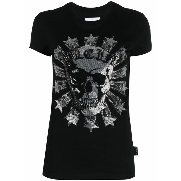 フィリップ飾り気の無い レディース プルオーバー トップス Sexy pure-fit skull strass t-shirt Black