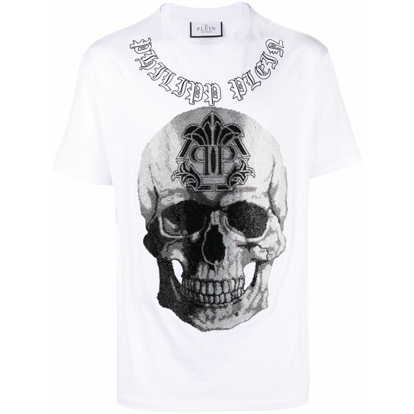 フィリップ飾り気の無い メンズ プルオーバー トップス Gothic banner short-sleeve t-shirt  White