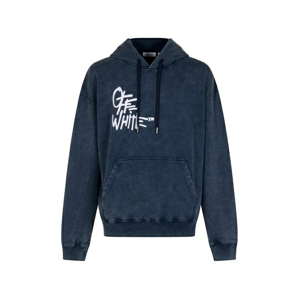 オフホワイト メンズ パーカー・スウェットシャツ アウター Acid-wash logo-print hoodie Blue｜asty