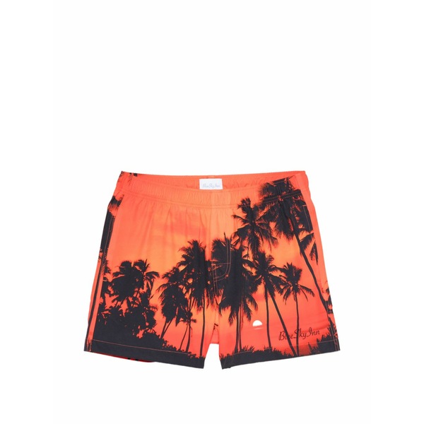 青色 天の原 はたご屋 メンズ 心地よいズボン下 ボトムス Sunset palms swim shorts Orange