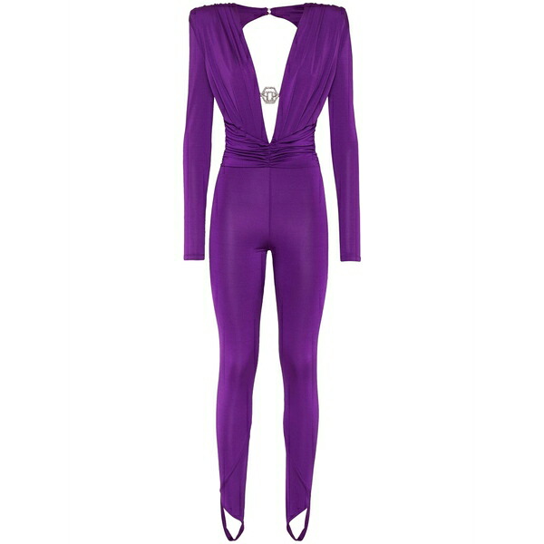 フィリッププレイン レディース ワンピース トップス Shoulder padded bodycon-design jumpsuit Purple｜asty