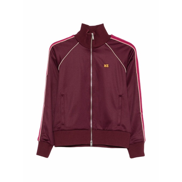ウェールズ ボナー レディース 編み物\u0026プルオーバー アウター Striped-panel zip-up track top Red