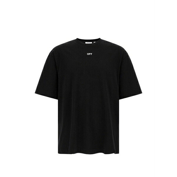 オフホワイト メンズ Tシャツ トップス Logo-print spray t-shirt Black｜asty