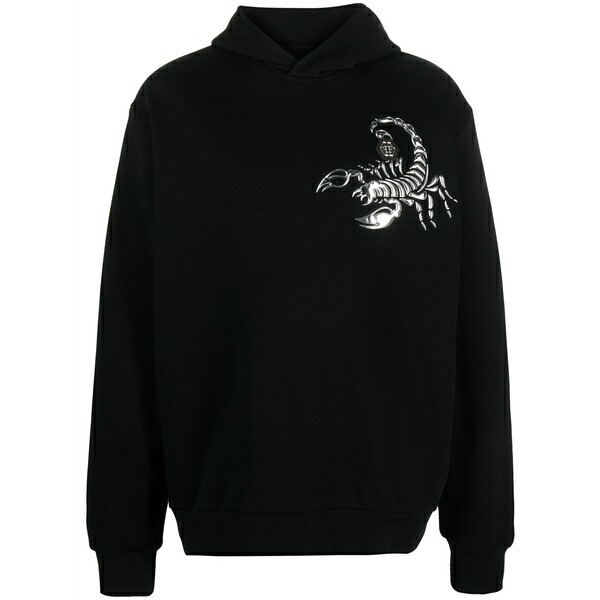 フィリッププレイン メンズ パーカー・スウェットシャツ アウター Scorpion appliqu??-detail cotton hoodie Black｜asty