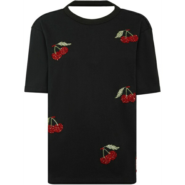フィリッププレイン レディース Tシャツ トップス Cherry-print t-shirt Black|asty