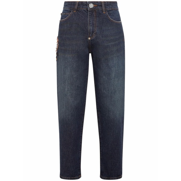 フィリッププレイン レディース デニムパンツ ボトムス Appliqu??-detail tapered jeans  Blue