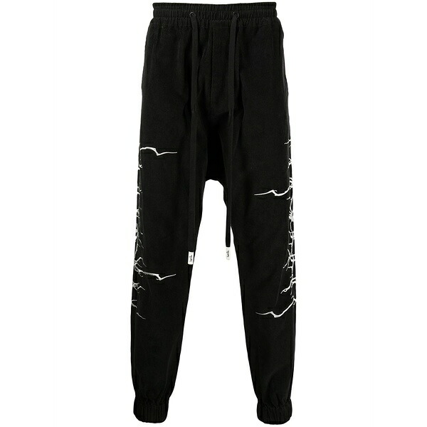ハクーラ メンズ 心地好いズボン下 ボトムス Fallen angel print trackpants Black
