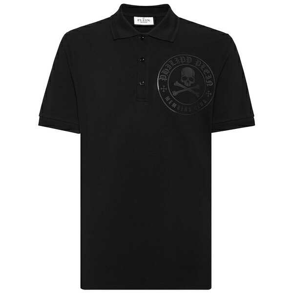 フィリップ飾り気のない メンズ スポーツシャツ トップス Logo-embellished cotton polo shirt Black