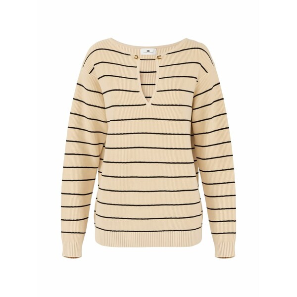 エリザベスフランキ レディース ニット&セーター アウター Striped v-cut knit pullover Neutrals｜asty