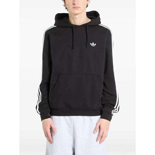 アディダス メンズ パーカー・スウェットシャツ アウター Logo-embroidered hoodie Black