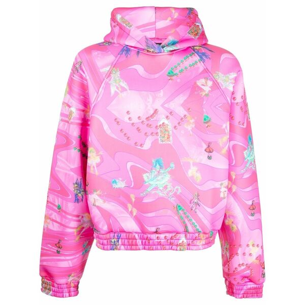 革新的 若い者 ミニストリー メンズ パーカー・スウェットシャツ アウター Graphic-print pullover hoodie Pink