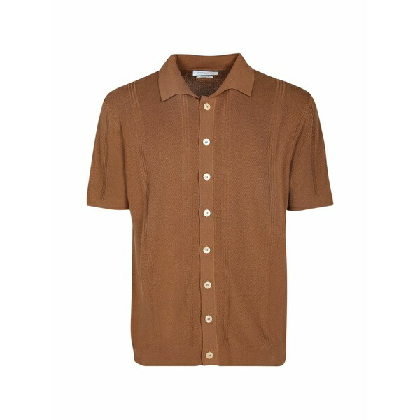 ダニエル フィエゾリ メンズ プルオーバー トップス Ribbed-knit short-sleeve shirt Brown