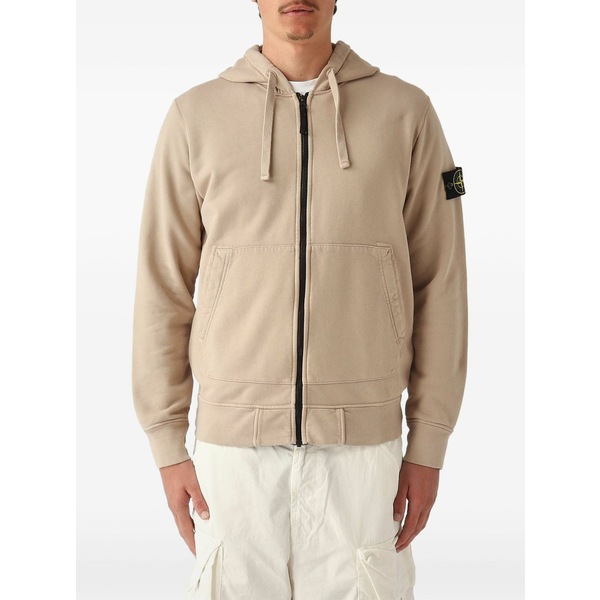 ストーンアイランド メンズ パーカー・スウェットシャツ アウター Logo-patch zip-up hoodie Neutrals