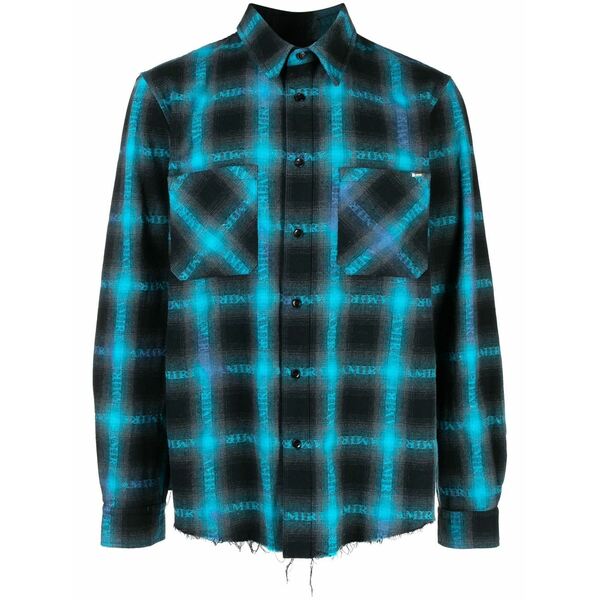 アミリ メンズ プルオーバー トップス Plaid logo-print shirt Blue