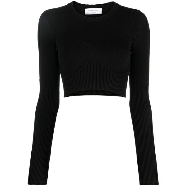 米国海兵隊員 独居室 レディース 編み物\u0026スウェーター アウター Cropped knitted top  Black
