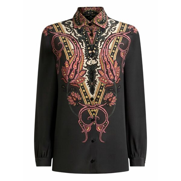 エトロ レディース シャツ トップス Paisley-print silk shirt Black｜asty