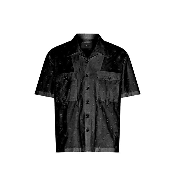 ジョン リッチモンド メンズ シャツ トップス Monogram-pattern short-sleeve shirt Black｜asty