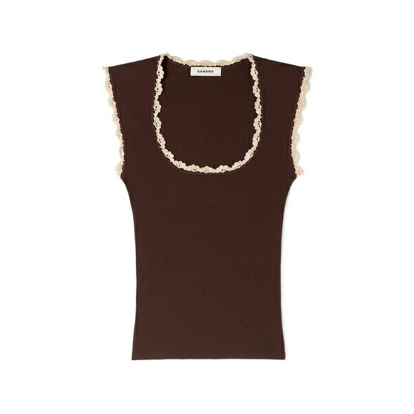 砂子ロ レディース カットソー トップス Lace-trim top Brown
