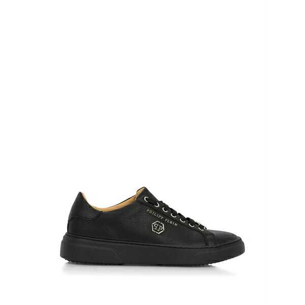 フィリップ飾り気のない メンズ スニーカー シューズ Hexagon-logo leather sneakers Black