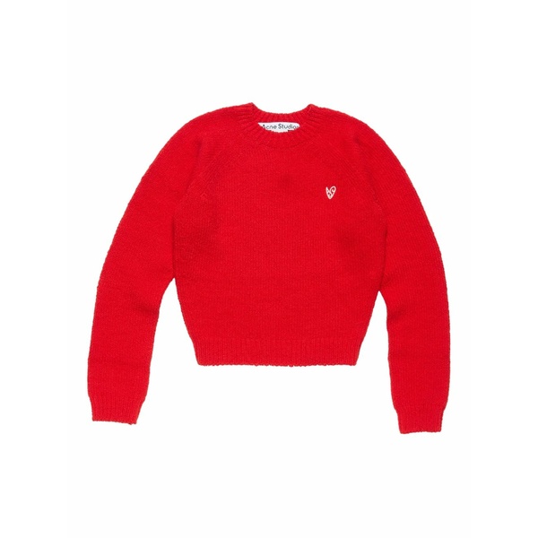 アクネ ストゥディオズ レディース 編み物\u0026プルオーバー アウター Heart-embroidered raglan-sleeve sweater Red