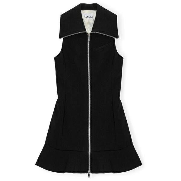 ガニー レディース ワンピース トップス Zip-up crepe mini dress Black|asty