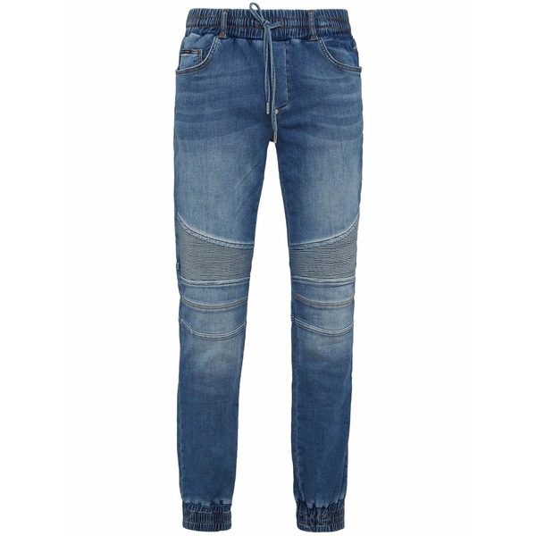 フィリッププレイン メンズ デニムパンツ ボトムス Ribbed-detail slim-cut jeans Blue｜asty