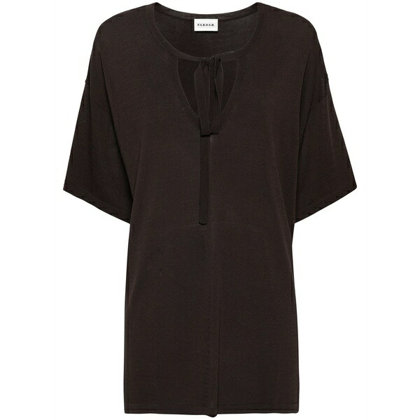 パロッシュ レディース Tシャツ トップス Pussy-bow knitted top Brown|asty